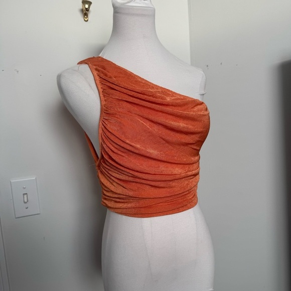 Lioness revolve Orange One-Shoulder Ruched Top XS - Picture 2 of 5
